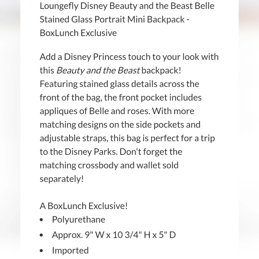 Loungefly Beauty And The Beast Belle Stained Glass Mini Backpack And Wallet